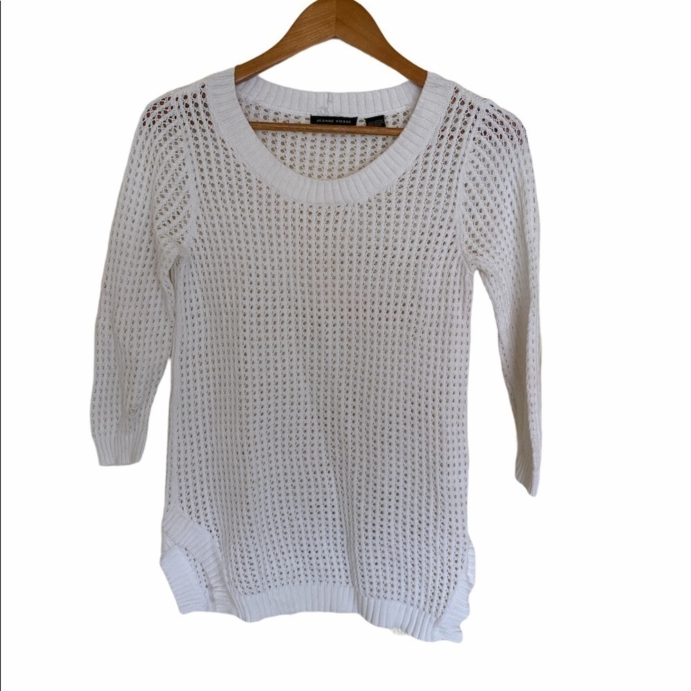 Jeanne Pierre Open Knit 100% Cotton Sweater in White, Size Small